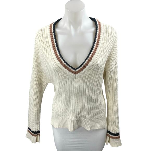 Abercrombie & Fitch Sweaters - Abercrombie & Fitch Cream Striped Knit V Neck Long Sleeve Sweater Top Size XS